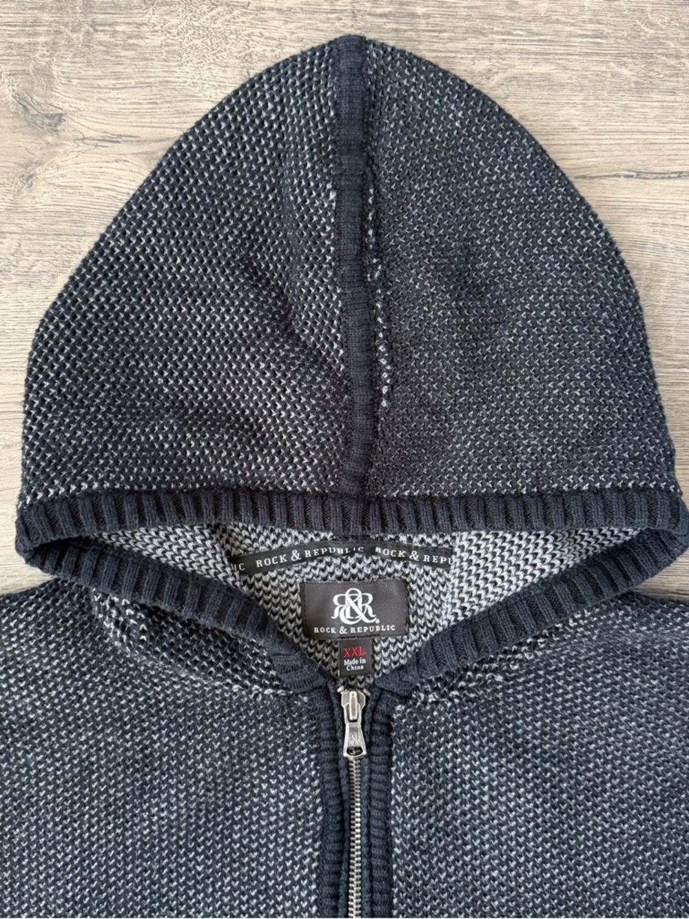 Rock & Republic Knit Hoodie 2XL Heavyweight Full Zip Cotton Navy - Picture 5 of 12